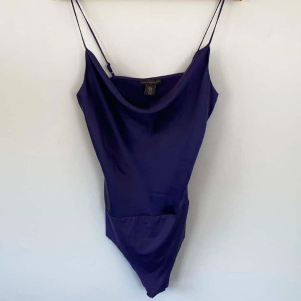 House of Harlow- NWT Cowl Neck Blue Satin Bodysuit- sz. M